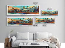 Load image into Gallery viewer, Anaheim California Panoramic Wall Art Framed Canvas Print, Mid Century Modern Art, Pop Art Style, Travel Poster, Home Decor, Retro Style