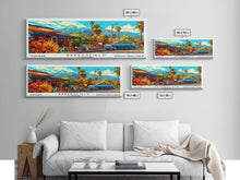 Carregar imagem no visualizador da galeria, Bakersfield California Panoramic Painting Framed Canvas Print, Mid Century Modern Art, Pop Art Style, Travel Poster, Living Room Decor
