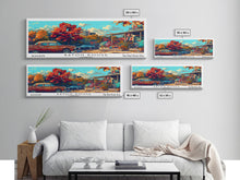 Load image into Gallery viewer, Baton Rouge Louisiana Panoramic Painting Framed Canvas Print, Mid Century Modern Art, Pop Art Style, Travel Poster, Wall Art Decor