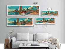 Load image into Gallery viewer, San Diego California Panoramic Painting, Retro Style Framed Canvas Print, Mid Century Modern Wall Art, Pop Art Travel Poster