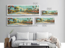 Load image into Gallery viewer, Anaheim California Panoramic Wall Art, Retro Pop Art Framed Canvas Print, Mid Century Modern Travel Poster, Living Room Decor, Wall Hanging