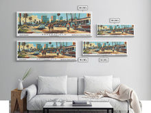 Load image into Gallery viewer, Bakersfield California Panoramic Wall Art, Mid Century Modern Framed Canvas Print, Retro Pop Art Travel Poster, Office Wall Art, Living Room Decor
