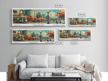 Load image into Gallery viewer, Boston Massachusetts Panoramic Wall Art, Mid Century Modern Framed Canvas Print, Retro Pop Art Travel Poster, Office Art, Living Room Decor