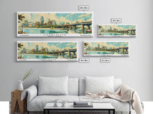 Cargar imagen en el visor de la galería, Charlotte North Carolina Panoramic Painting, Mid Century Modern Framed Canvas Print, Retro Pop Art Travel Poster, Wall Art, Home Decor, Office Art