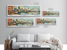 Load image into Gallery viewer, Cincinnati Ohio Panoramic Wall Art, Retro Pop Art Framed Canvas Print, Mid Century Modern Travel Poster, Living Room Decor, Wall Hanging, Office Art