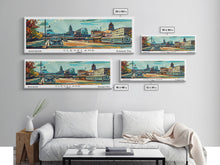 Load image into Gallery viewer, Cleveland Ohio Panoramic Wall Art, Mid Century Modern Framed Canvas Print, Retro Pop Art Travel Poster, Office Wall Art, Living Room Decor