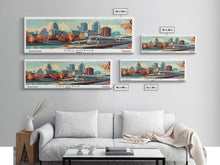 Load image into Gallery viewer, Columbus Ohio Panoramic Painting, Mid Century Modern Framed Canvas Print, Retro Pop Art Travel Poster, Wall Art, Home Decor, Office Art, Gift Idea