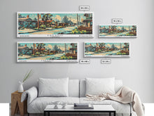 Carregar imagem no visualizador da galeria, Fresno California Panoramic Wall Art, Retro Pop Art Framed Canvas Print, Mid Century Modern Travel Poster, Living Room Decor, Wall Hanging, Office Art