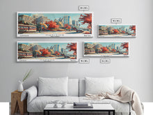 Load image into Gallery viewer, Madison Wisconsin Panoramic Painting, Mid Century Modern Framed Canvas Print, Retro Pop Art Travel Poster, Wall Art, Home Decor, Office Wall Art, Living Room Decor