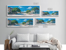 Load image into Gallery viewer, Allen Texas Panoramic Painting, Mid Century Modern Framed Canvas Print, Retro Pop Art Travel Poster, Living Room Wall Art Decor, City Art