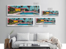 Load image into Gallery viewer, Anaheim California Panoramic Painting, Mid Century Modern Framed Canvas Print, Retro Pop Art Travel Poster, Office Wall Art, City Print