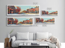 Load image into Gallery viewer, Ann Arbor Michigan Panoramic Painting, Mid Century Modern Framed Canvas Print, Retro Pop Art Travel Poster, Office Art, City Print