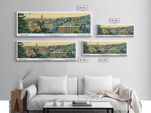 Load image into Gallery viewer, Berkeley California Panoramic Painting, Mid Century Modern Framed Canvas Print, Retro Pop Art Travel Poster, Home Decor, City Print