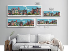 Load image into Gallery viewer, Boston Massachusetts Panoramic Painting, Mid Century Modern Framed Canvas Print, Retro Pop Art Travel Poster, Home Decor, City Art