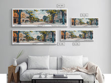 Load image into Gallery viewer, Carmel Indiana Panoramic Painting, Mid Century Modern Framed Canvas Print, Retro Pop Art Travel Poster, Home Decor, City Art