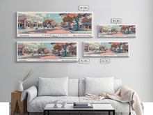 Cargar imagen en el visor de la galería, Carrollton Texas Panoramic Painting, Mid Century Modern Framed Canvas Print, Retro Pop Art Travel Poster, Office Wall Art, City Print