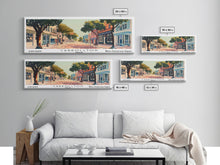 Cargar imagen en el visor de la galería, Carrollton Texas Panoramic Painting, Mid Century Modern Framed Canvas Print, Retro Pop Art Travel Poster, Office Wall Art, City Print