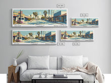 Load image into Gallery viewer, Clovis California Panoramic Wall Art, Mid Century Modern Framed Canvas Print, Retro Pop Art Travel Poster, City Office Decor, Home Art