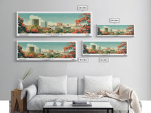 Load image into Gallery viewer, Columbia Missouri Panoramic Wall Art, Mid Century Modern Framed Canvas Print, Retro Pop Art Travel Poster, City Home Decor, Office Wall Art
