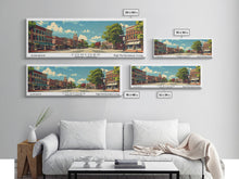 Cargar imagen en el visor de la galería, Concord North Carolina Panoramic Wall Art, Mid Century Modern Framed Canvas Print, Retro Pop Art Travel Poster, City Office Art, Home Decor