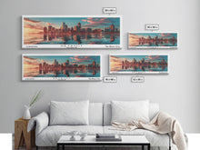 Load image into Gallery viewer, Detroit Michigan Panoramic Painting, Mid Century Modern Framed Canvas Print, Retro Pop Art Travel Poster, City Wall Decor, Home Art