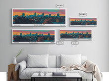 Load image into Gallery viewer, Durham North Carolina Panoramic Painting, Mid Century Modern Framed Canvas Print, Retro Pop Art Travel Poster, City Wall Art, Office Decor
