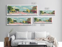 Load image into Gallery viewer, Edinburg Texas Panoramic Wall Art, Mid Century Modern Framed Canvas Print, Retro Pop Art Travel Poster, City Office Art, Living Room Decor