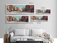 Carregar imagem no visualizador da galeria, Evansville Indiana Panoramic Painting, Mid Century Modern Framed Canvas Print, Retro Pop Art Travel Poster, Living Room Wall Art