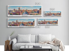 Cargar imagen en el visor de la galería, Fargo North Dakota Panoramic Painting, Mid Century Modern Framed Canvas Print, Retro Pop Art Travel Poster, City Wall Art