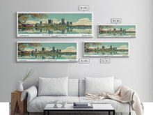 Carregar imagem no visualizador da galeria, Fort Wayne Indiana Panoramic Art, Mid Century Modern Framed Canvas Print, Retro Pop Art Travel Poster, Home Wall Decor