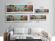 Carregar imagem no visualizador da galeria, Bakersfield California Panoramic Painting, Framed Canvas Print, Mid Century Modern Wall Art, Retro Pop Art Travel Poster, Living Room Decor, City Art