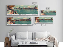 Load image into Gallery viewer, Boston Massachusetts Panoramic Painting, Framed Canvas Print, Mid Century Modern Wall Art, Retro Pop Art Travel Poster, Home Decor, City Art