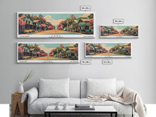 Cargar imagen en el visor de la galería, Cary North Carolina Panoramic Painting, Framed Canvas Print, Mid Century Modern Wall Art, Retro Pop Art Travel Poster, Living Room Decor, City Art