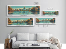 Cargar imagen en el visor de la galería, Charlotte North Carolina Panoramic Painting, Framed Canvas Print, Mid Century Modern Wall Art, Retro Pop Art Travel Poster, Living Room Decor, City Art