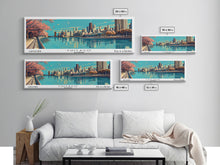 Load image into Gallery viewer, Chicago Illinois Panoramic Painting, Framed Canvas Print, Mid Century Modern Wall Art, Retro Pop Art Travel Poster, Office Decor, City Art