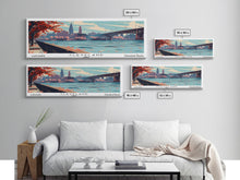 Cargar imagen en el visor de la galería, Cleveland Ohio Panoramic Painting, Framed Canvas Print, Mid Century Modern Wall Art, Retro Pop Art Travel Poster, Living Room Decor, City Art