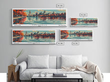 Load image into Gallery viewer, Columbus Ohio Panoramic Painting, Framed Canvas Print, Mid Century Modern Wall Art, Retro Pop Art Travel Poster, Living Room Decor, City Art
