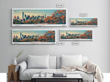 Load image into Gallery viewer, Dallas Texas Panoramic Painting, Framed Canvas Print, Mid Century Modern Wall Art, Retro Pop Art Travel Poster, Home Decor, City Art