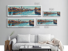 Load image into Gallery viewer, Durham North Carolina Panoramic Painting, Framed Canvas Print, Mid Century Modern Wall Art, Retro Pop Art Travel Poster, Home Decor, City Art