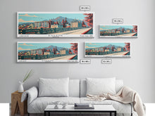 Carregar imagem no visualizador da galeria, Eugene Oregon Panoramic Painting, Framed Canvas Print, Mid Century Modern Wall Art, Retro Pop Art Travel Poster, Office Decor, City Art