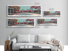 Carregar imagem no visualizador da galeria, Fayetteville North Carolina Panoramic Painting, Framed Canvas Print, Mid Century Modern Wall Art, Retro Pop Art Travel Poster, Home Decor, City Art