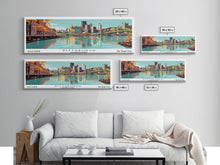 Load image into Gallery viewer, Pittsburgh Pennsylvania Panoramic Wall Art, Mid Century Modern Framed Canvas Print, Retro Pop Art Travel Poster, Office Decor, Gift Idea