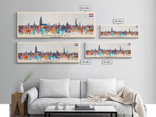 Load image into Gallery viewer, Amsterdam Netherlands Travel Art, City Art, Framed Canvas Print or Metal Wall Art, Europe Travel Poster, Panoramic Wall Art, Extra Wide Wall Art