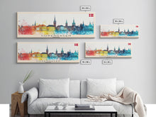 Cargar imagen en el visor de la galería, Copenhagen Denmark Travel Print Wall Art, Panoramic City Art, Travel Art, Wall Decor, Vacation Gift, Framed Canvas Print Or Metal Art