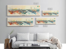 Load image into Gallery viewer, Dublin Ireland Panoramic Travel Poster, Framed Canvas Print or Metal Wall Art, Travel Art, Home Decor, Panoramic Painting, Midcentury Art