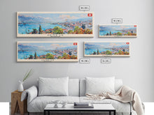 Carregar imagem no visualizador da galeria, Geneva Switzerland Wall Art, Panoramic Travel Poster, Panoramic Framed Canvas Print, City Wall Art, Wall Hanging Home Decor, Travel Art