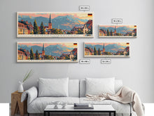 Load image into Gallery viewer, Freiburg Germany Panoramic Travel Poster, Framed Canvas Print or Metal Wall Art, Travel Art, Home Decor, Panoramic Painting, Midcentury Art