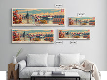 Carregar imagem no visualizador da galeria, Aarhus Denmark Panoramic Travel Poster, Framed Canvas Print or Metal Wall Art, Travel Art, Home Decor, Panoramic Painting, Midcentury Art