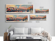 Load image into Gallery viewer, Almere Netherlands Panoramic Travel Poster, Framed Canvas Print or Metal Wall Art, Travel Art, Home Decor, Panoramic Painting, Midcentury Art