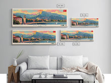 Load image into Gallery viewer, Antalya Turkey Panoramic Travel Poster, Framed Canvas Print or Metal Wall Art, Travel Art, Home Decor, Panoramic Painting, Midcentury Art